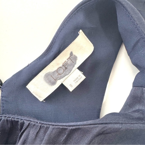 Loft Navy Satin Silky Flutter Sleeve Wide Leg Jumpsuit Sz 8 Contemporary Modern - Picture 10 of 16